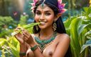 AI Girls: Hermosa chica elf india desnuda de grandes pechos con puerro