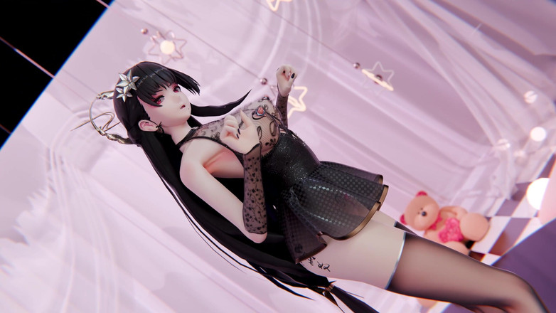 MikuMotion: [mmd] boutique desculpe-me falas obscenas; Striptease; seda preta; Spray de água