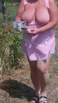 Me Walking Through the Olive Groves in Spain. I Pull My Tits Completely Out of the Sheer Pink Babydoll