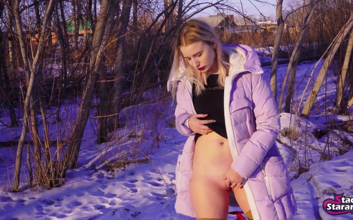 Stacy Sweet: Girl in Down Jacket Masturbates Outdoors in Winter