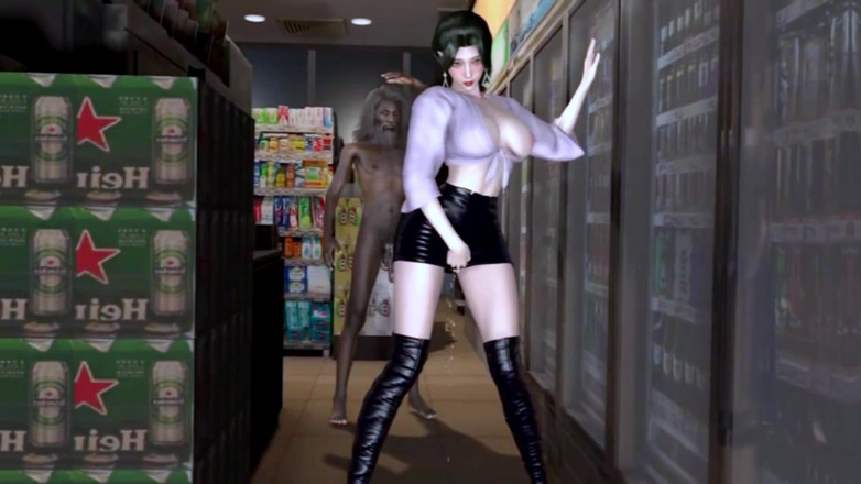 Soiyu Hentai: Hermosa directora y viejo en el supermercado - hentai 3D sin censura