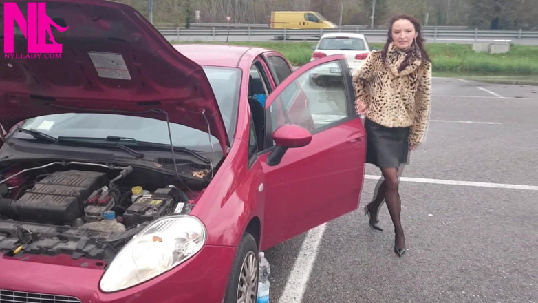 Nyllady: Sexy Speedy Driving in Patent Black Pumps and Seamed Black...