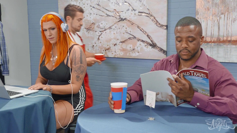 Trans Angels: कॉफी शॉप पर क्रीमयुक्त चेरी डेविल डांटे कॉले असपेन ब्रुक्स