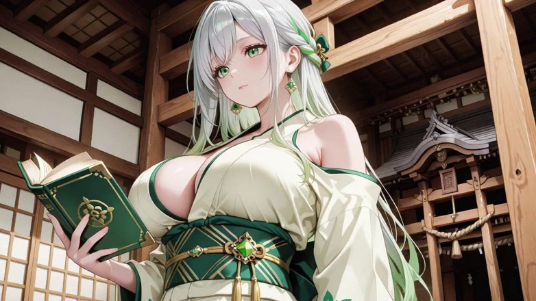 Tay Swift X: Silver-haired Shrine Maiden Secrets! Languidly Reclining in a Red Corridor,...