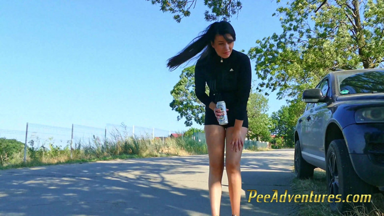 Pee Adventures: Pee in my shorts standing in a small forest