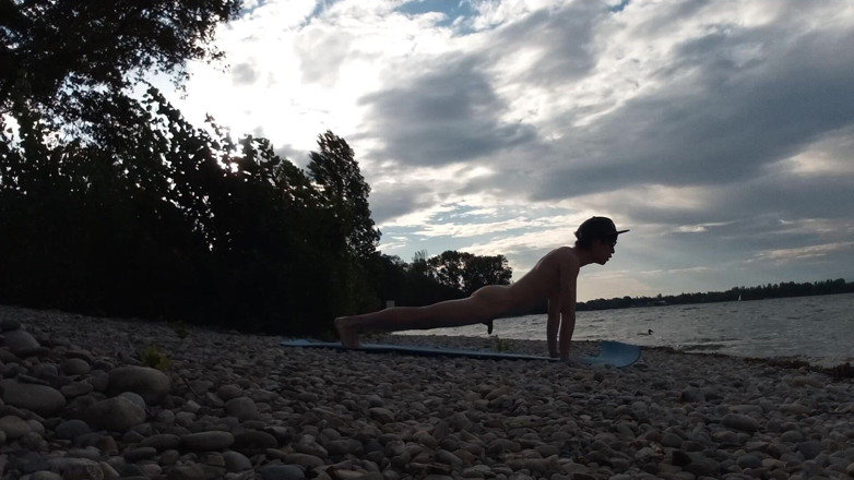 Jon Arteen: Slender Nudist Boy Does Yoga Nude on a Naturist Beach....