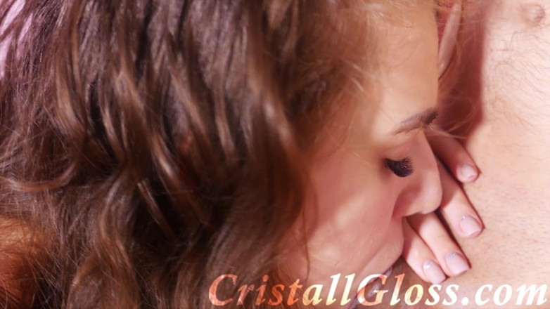 Cristall Gloss: Brunette sucking with cum in mouth closeup