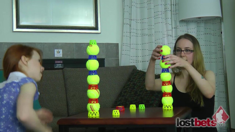 Lost Bets Games: Two Lesbians in an Intimate Strip Ball Stacks Challenge