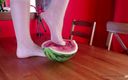 Mistress Legs: Crushing watermelon with nylon feet
