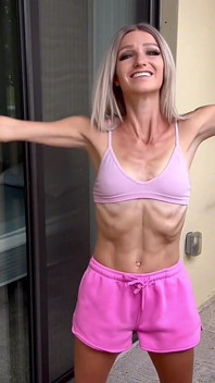 Skinny Fit Blonde Girl Stretches and Workout on Balcony