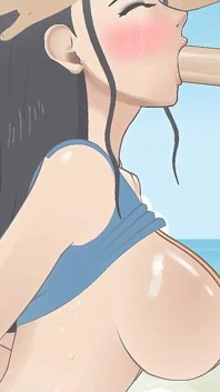Nico Robin Gets Her Throat Fucked Like a Little Slut by Nami’s Boyfriend on the Beach