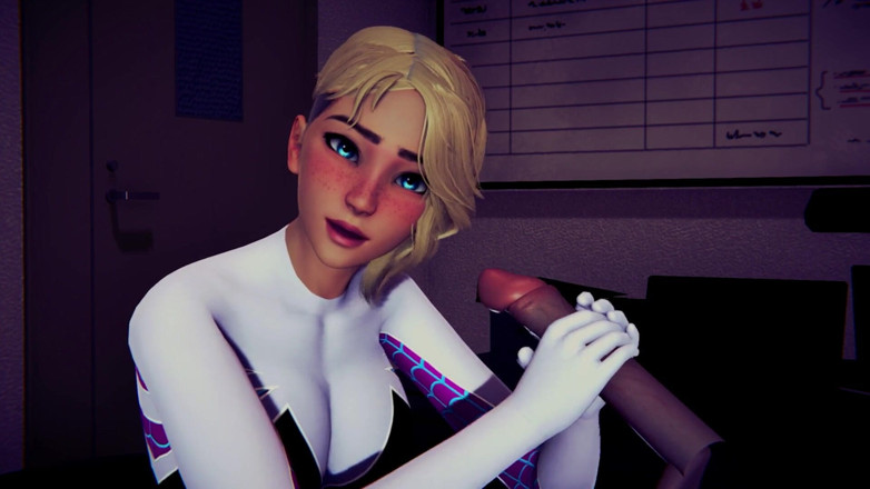 Waifu club 3D: Gwen szarpie kutasa, aż skończysz
