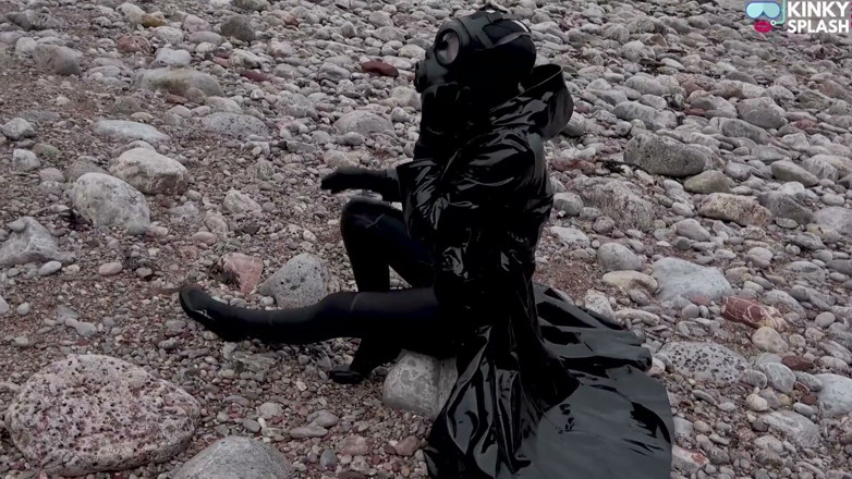 UKCuteGirl Lucy Lauren: Gas Mask Goddess - Rubber Wetsuit &amp; Pvc Mac Beach Tease