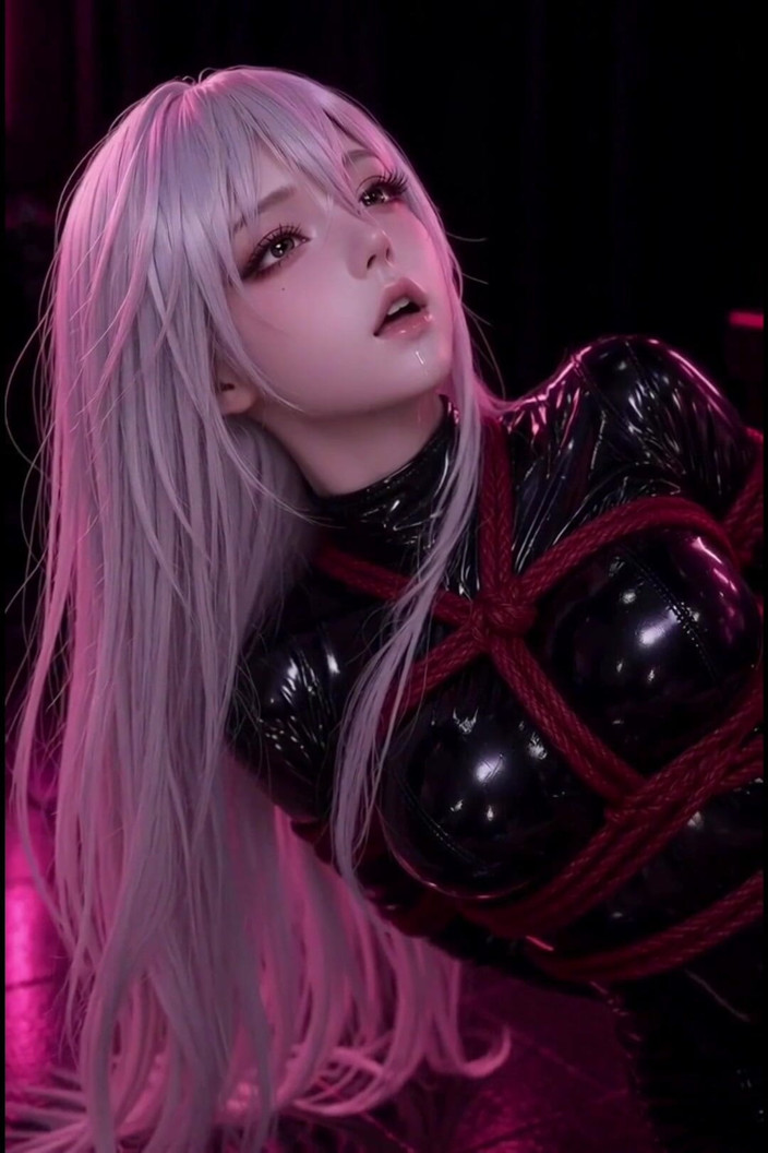 Wertstofsamler: Anime Bondage, White Hair, Black Latex Red Ropes