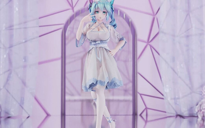 MikuMotion: [mmd] miku-queencard gaun sutra putih elegan striptis dengan payudara besar