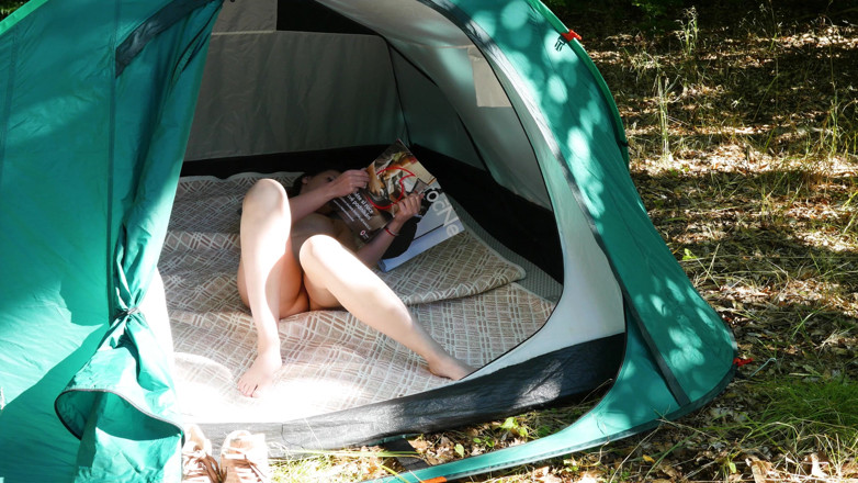 Peaches and Bananas: Naked teen Charlie in the tent. Czech nudist camp.