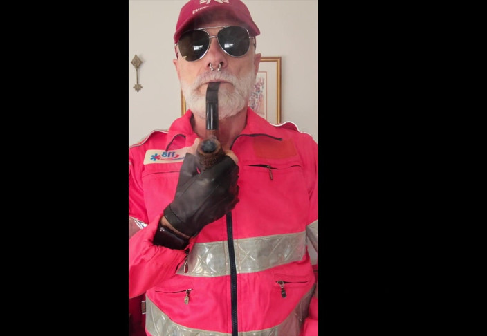 MusclesCigarsFFPig: Stepdad Smoking His Pipe in Hi Viz Gear