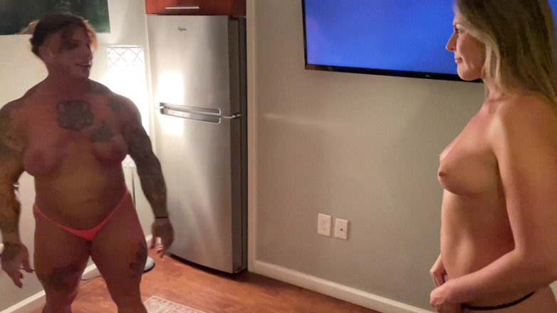 DifferentClimber340: Brooke Diesel vs Sinthia Bee w topless Bearhug Wrestling Match