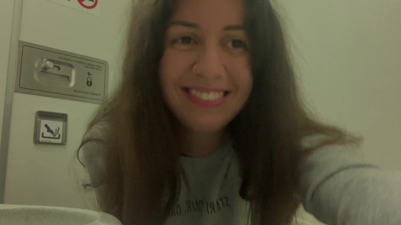 Katty West: Risky Masturbation in an Airplane Toilet. Almost Caught Without Panties...
