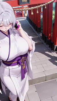 Rahsia Kuil Miko yang berambut perak! Kimono Putih separuh yang tidak ditapis, berlutut bergambar dan hubungan mata yang sengit.