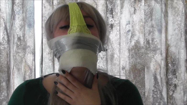 Restricting Ropes: Gagging herself with panties