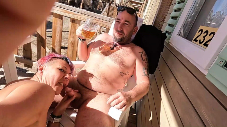 bekycarril: Outdoor Blowjob in a Camping on the Terrace While Sipping