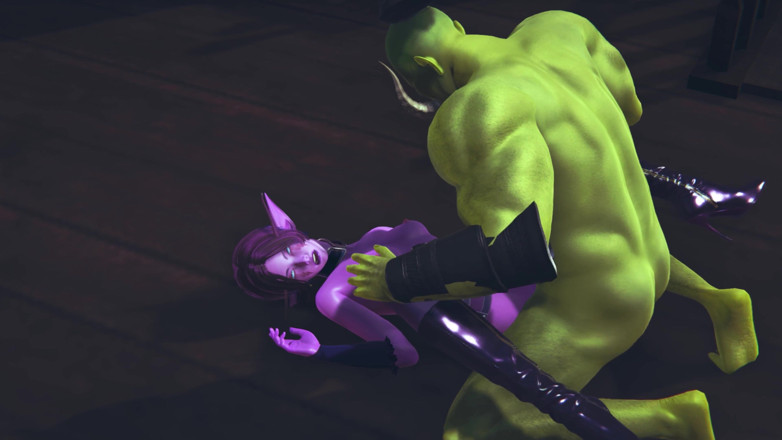 Waifu club 3D: Elf gets pussy creampie from big orc