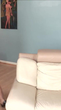 Big ass blonde MILF rides BBC on the couch