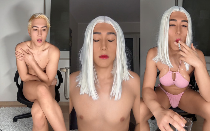 Viper Fierce: Celý chlapec 2 Bimbo transformace s falešnými prsy, kouření a dildo