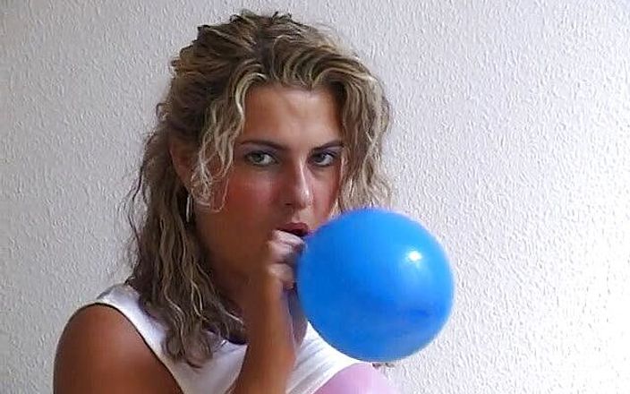 Lucky Cooch: Busty blonde babe loves playing with balloons