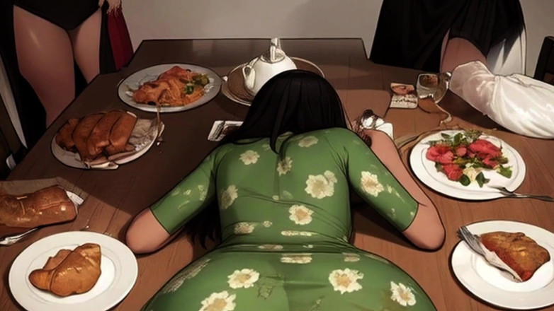 Spicy Toons: 내 여자는 추수 감사절에 모든 사람 앞에서 그녀의 안에 내 자지를 몰래 그래서 드레스를 입고 내 무릎에 앉아 있었다