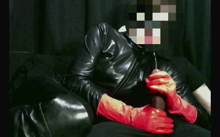 The flying milk wife handjob: Smoking wife red rubber gloves handjob cumshot