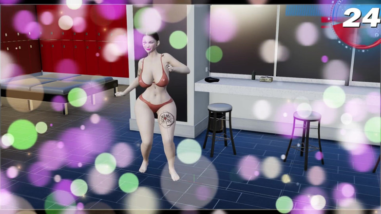 Virtual fantasy studio: Большие сиськи и попка 3D, сексуальная девушка с цветной татуировкой раздевается в бикини.
