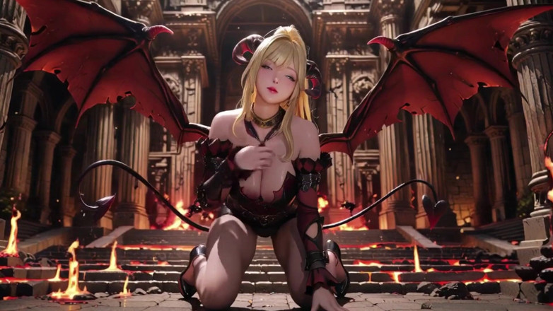 Seraphina Vale: Lava Throne! Blonde Demon Queen Kneels &amp; Spreads Her Wings, Lazy...