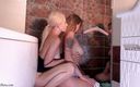 Zlata Shine: Girls passionate masturbate and sucking dildo in bathroom