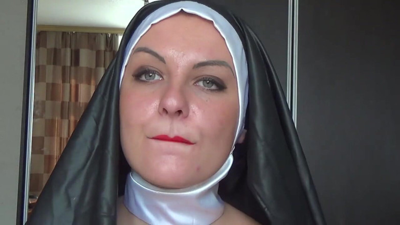 Goddess Misha Goldy: Sexy nun putting a lot of red lipstick and teasing...