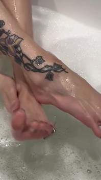 Feet in Bathtub and Footjob with Dildo