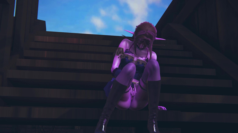 Waifu club 3D: Purple elf masturbates her pussy on the deck of a...