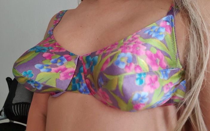 Only bras: Colorful satin Victoria Sec bra, pointy boobs