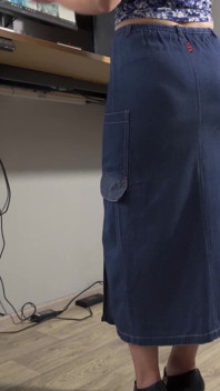 MILF Secretary in Jean Skirt Teases Visible Panty Line