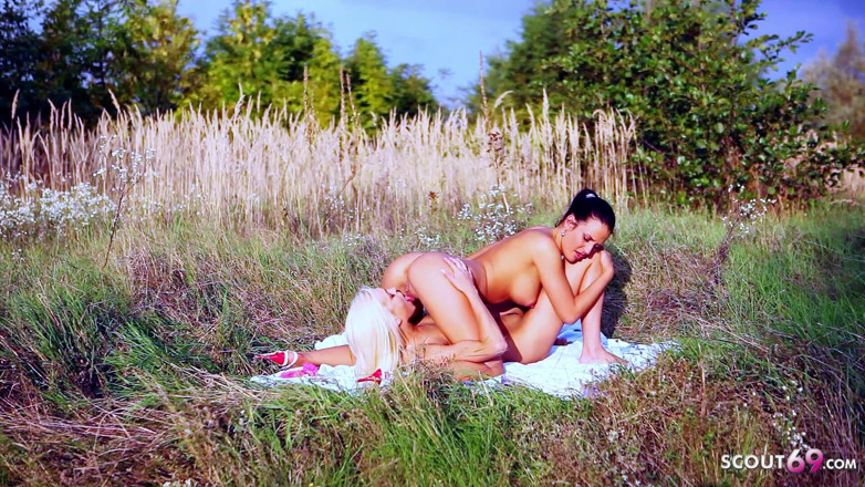 Full porn collection: Two hot lesbian teens lick their pussy and masturbate outdoor