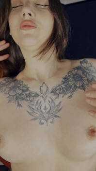 Tattooed Brunette Tease Asian Beauty, Underarm & Cleavage Focus