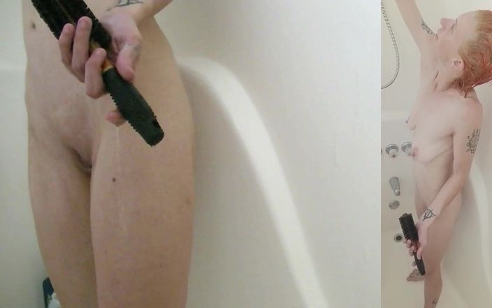 Filthy cunt production: Hairbrush Masturbation in the Shower