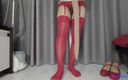 SissyKanisa: Sissykanisa's Lingerie Collection Ep20 Part2: Red Shiny Stocking with Pantyhose...