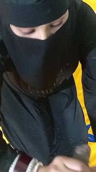 Pretty Girl in Hijab Playing with Officer's Cock for Signature