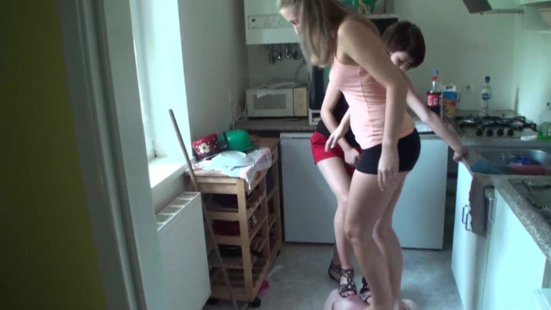 Femdom Austria: Kitchen trampling punishment