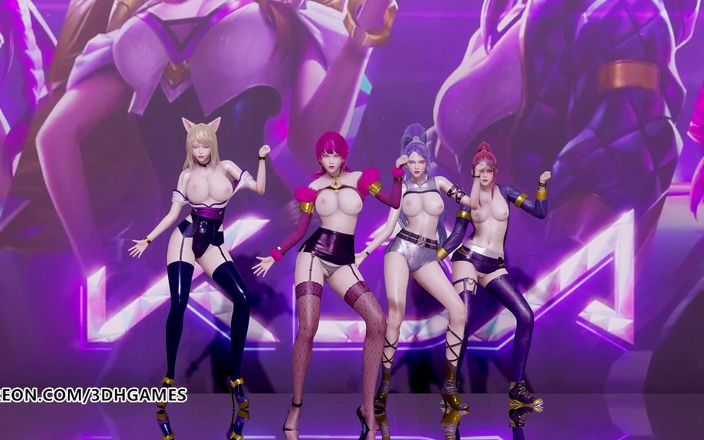 3D-Hentai Games: Roz negru - Cum îți place acel striptease, Ahri, Akali, Evelynn, Kaisa,...