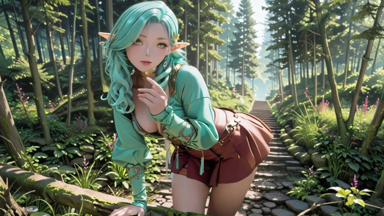 Seraphina Vale: Forest Fantasy! Green-haired Mage &amp; Blue Elf in a Private Walk