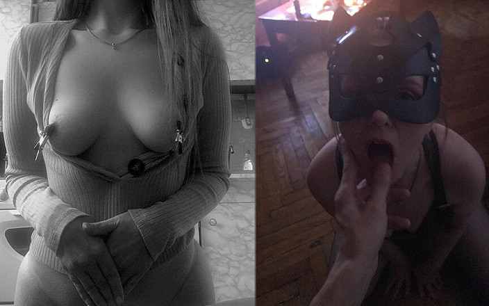 Lovessie: Слухняна, гаряча мамка грає з затискачами сосків, виконує накази і смокче член, одягнена як кішка - lovessie