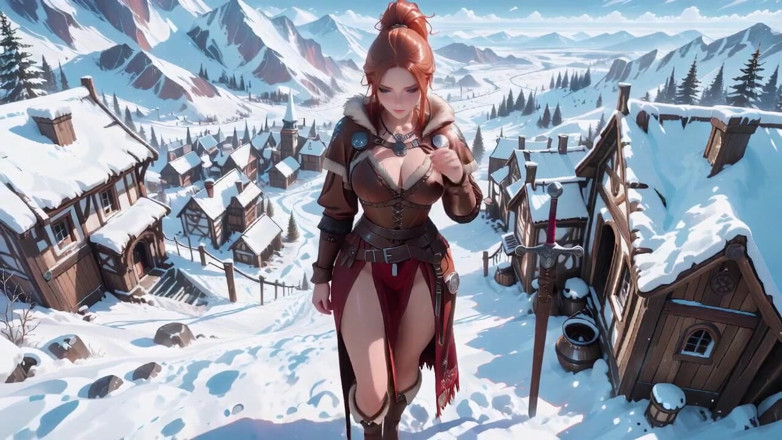 Tay Swift X: Redhead Warrior in Snow! Forbidden Leather Armor Seduction in Medieval...